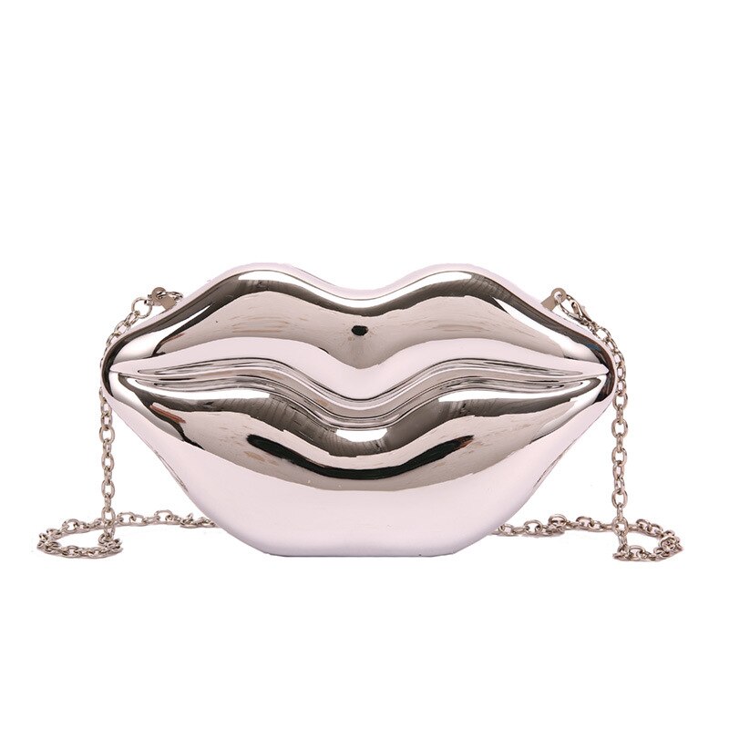 Rode Lip Styling Partij Bruiloft Clutch Tas Voor Vrouwen Mode Portemonnees En Handtassen Vrouwelijke Schouder Chain Crossbody Tas: Zilver