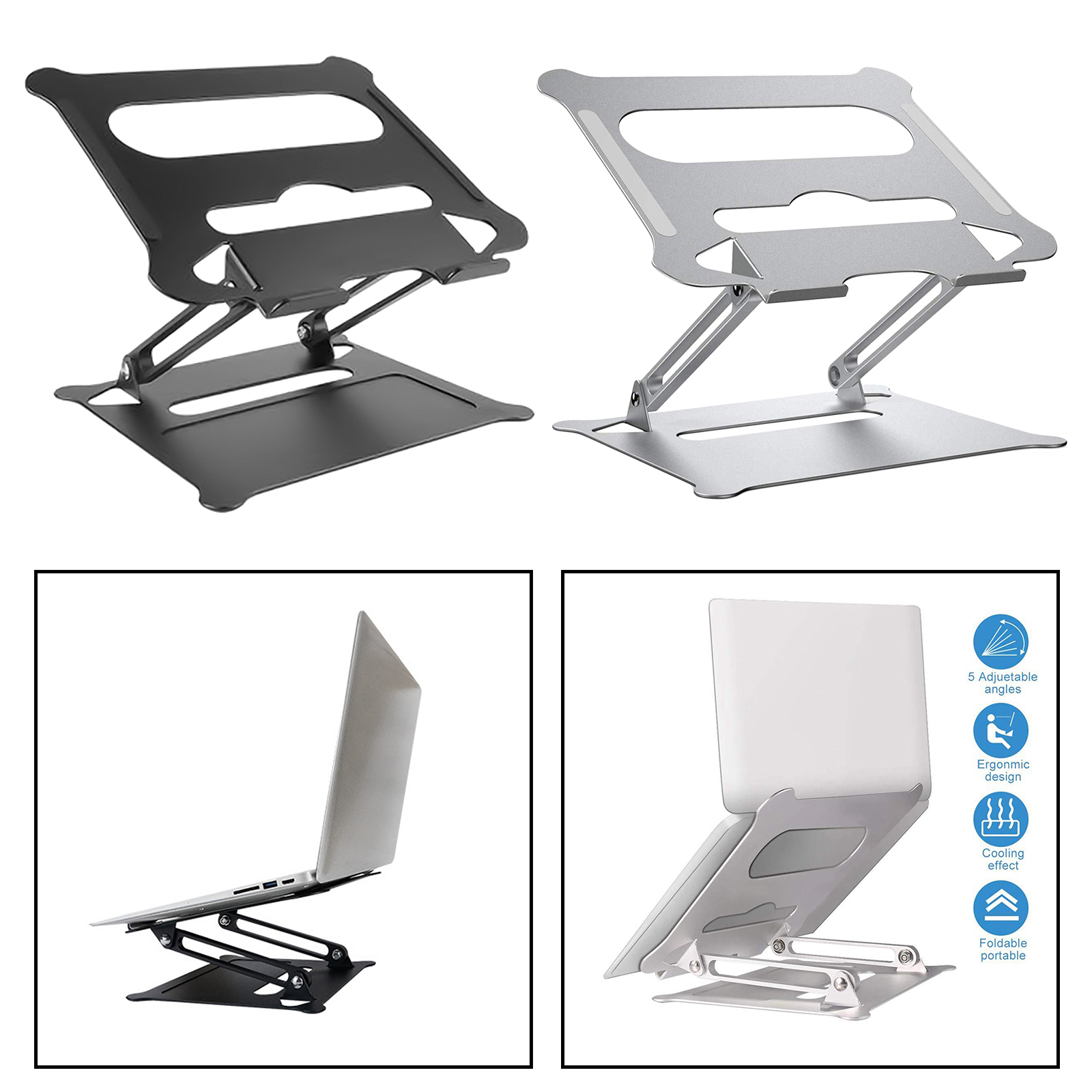 Portable Travel Laptop Stand Notebook Foldable Aluminum Tablet Support Rack, Height and Angle Adjustable
