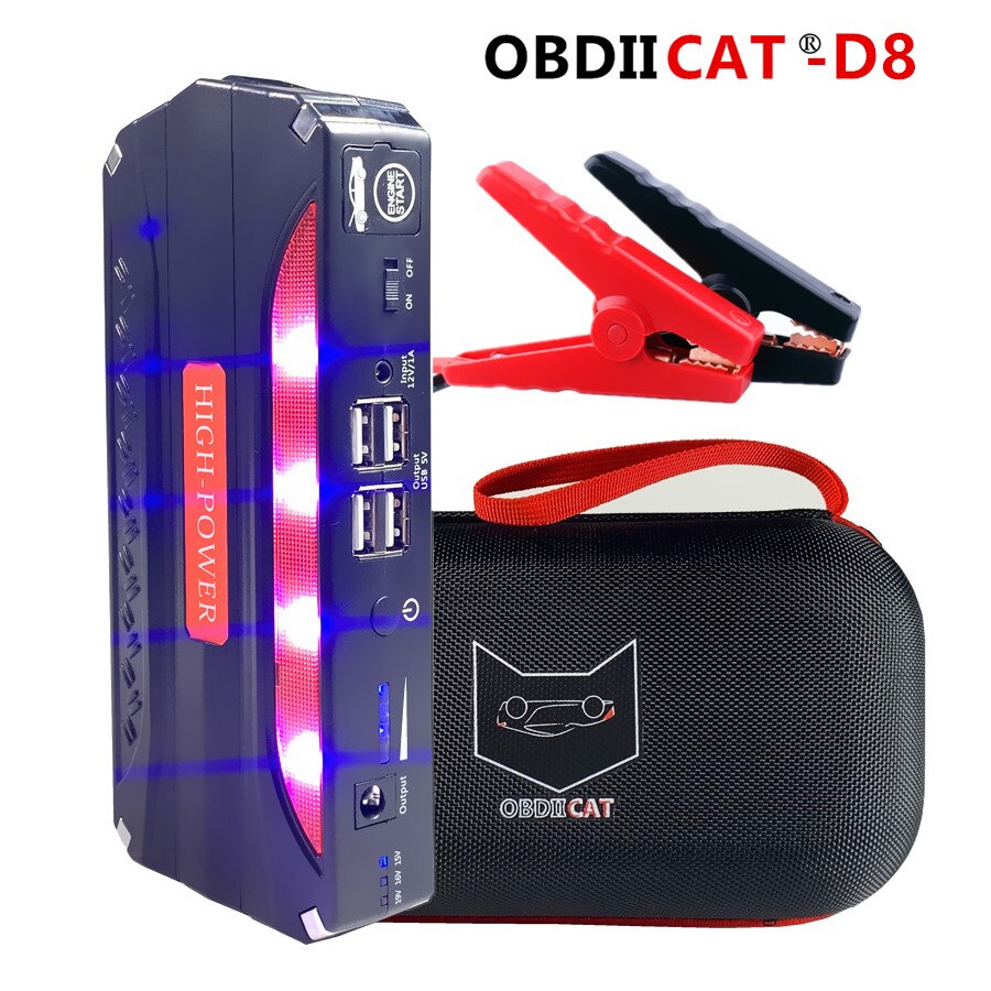 OBDIICAT-D8 Newest 600A Starting Device Power Bank Jump Starter Car Battery Booster Emergency Charger 12v Multifunction Device