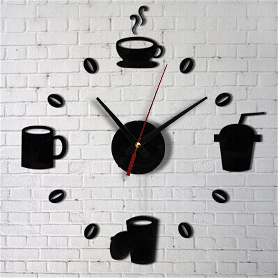 Koffie Cups Keuken Wall Art Spiegel Klok Moderne Woninginrichting Decor Muursticker Voor Woonkamer M9