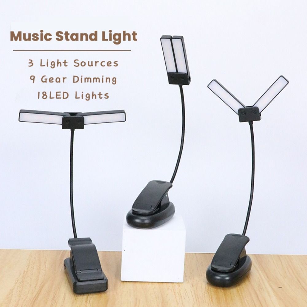 Luz LED negra de con 18 luces, atril recargable por USB, lámpara de lectura de escritorio portátil para dormitorio