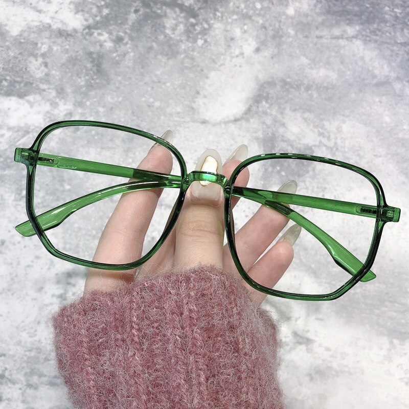 Anti-blue Glasses Retro Flat Mirror Large Frame Irregular Polygon Flat Mirror Ins Net Celebrity Plain Thin Glasses: green / Empty frame no lens