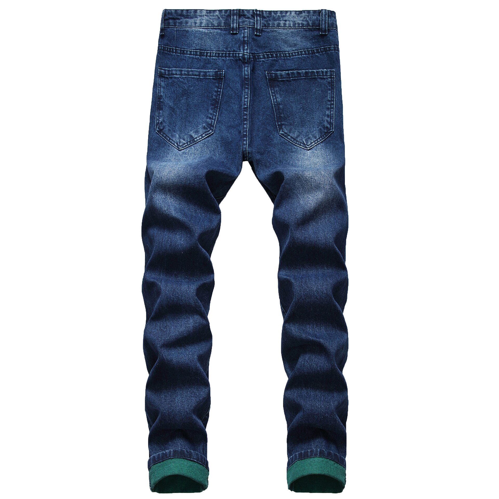 Herrjeans rak slim fit hål slitna jeans herr casual streetwear biker jeansbyxor man blå