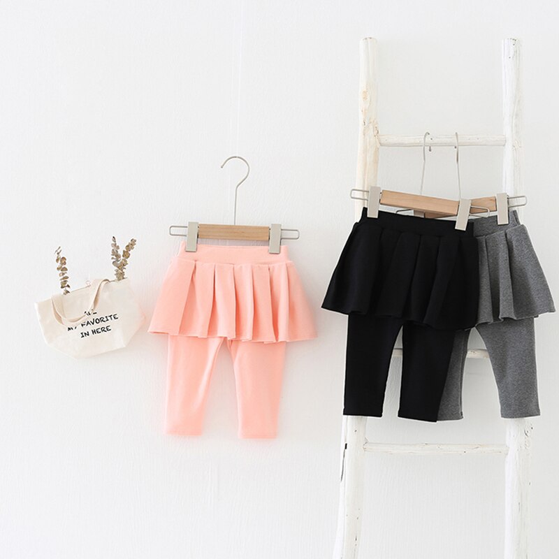 Katoenen kinderleggings voor meisjes met rok, casual broek voor kinderen, effen elastische potloodbroek, peuterbroek