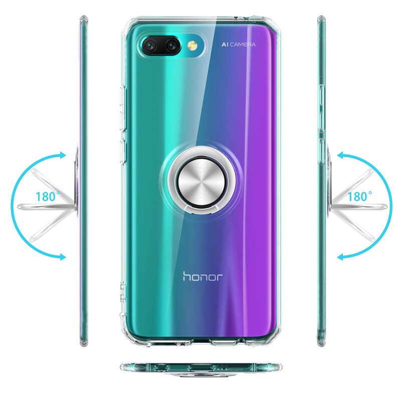 Voor Huawei Honor 10 Luxe Magneet Metalen Ring Standhouder Cases Voor Huawei Honor 10 Clear Silicone Cover Funde Coque