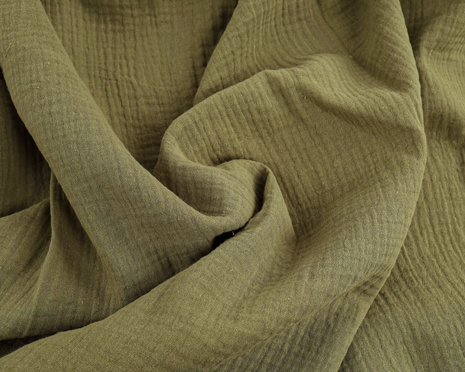 2-Layered Gauze Soft Crinkle Cotton Muslin Fabric 135x50cm - Sold By The Half Meter: Olive