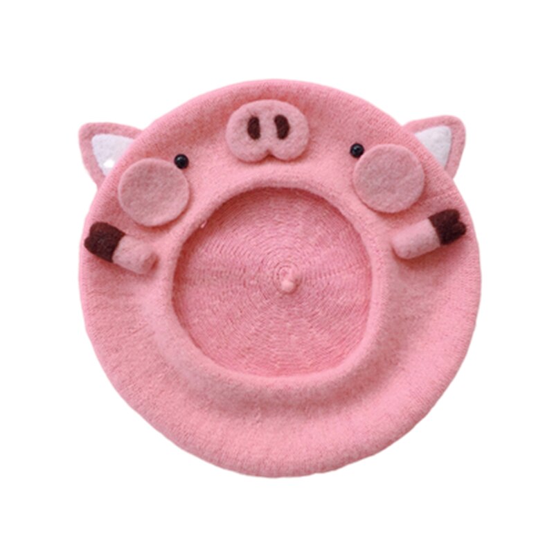 Pink piggy beret Hat girl winter Cute casual painter cap women wool warm hat: 01