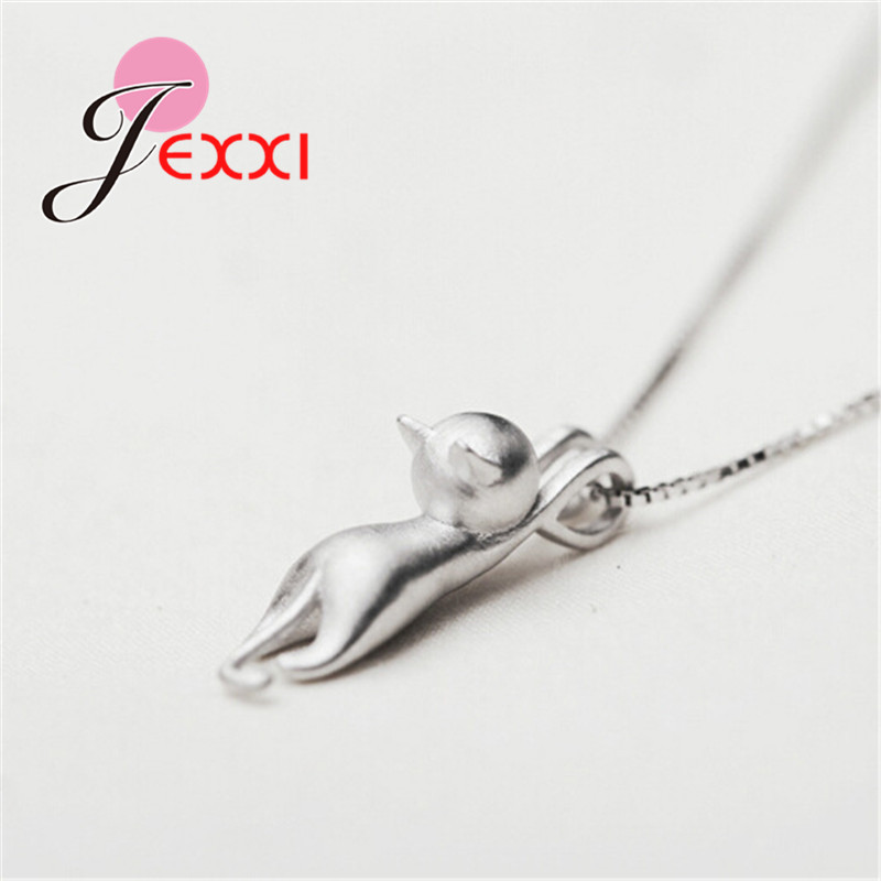 Real 925 prata esterlina bonito gato pingentes colar feminino/meninas festa acessório bonito animal design senhora presentes jóias
