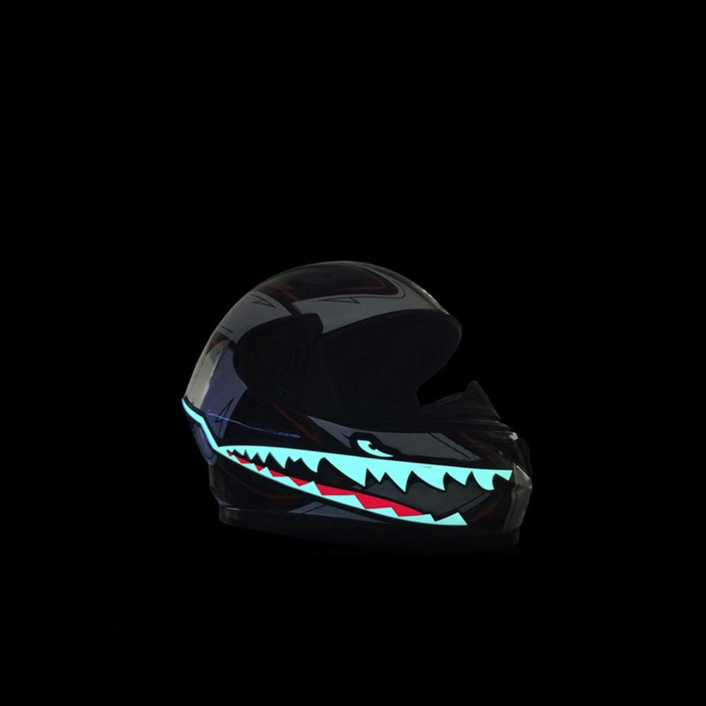 2 Stuks Shark Stijl Motorfiets Helm Licht Strip Led Night Signaal Licht Streep Glowing Night Lichtgevende Gewijzigd Sticker