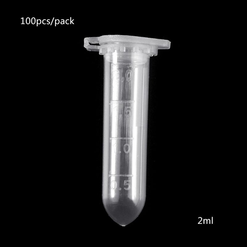 100Pcs 2ml Clear Plastic Vials Container Snap Cap Centrifuge Tubes Vials Sample Lab Container G6DD