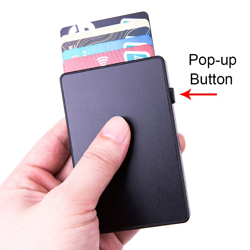 Yuecimie slim aluminium kort pung rfid pop-up trykknap bank kreditkort etui holder tynd smart metal pung til mænd kvinder