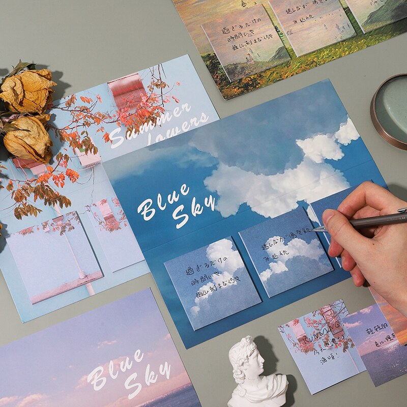 60 Sheets Blue Sky Sticky Notes Set Sunset Sky Zee Bloem Rooster Zelfklevende Memo Pad Notepad Planner Stickers Kantoor School a6545