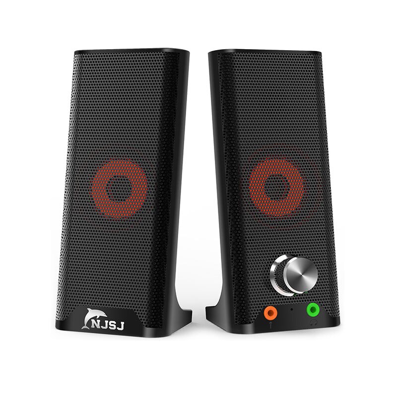 NJSJ USB-Powered Computer Speakers with 3.5mm AUX 2.0CH Surround Sound LED Volume Control Mini Speaker for Multiple Devices: Default Title