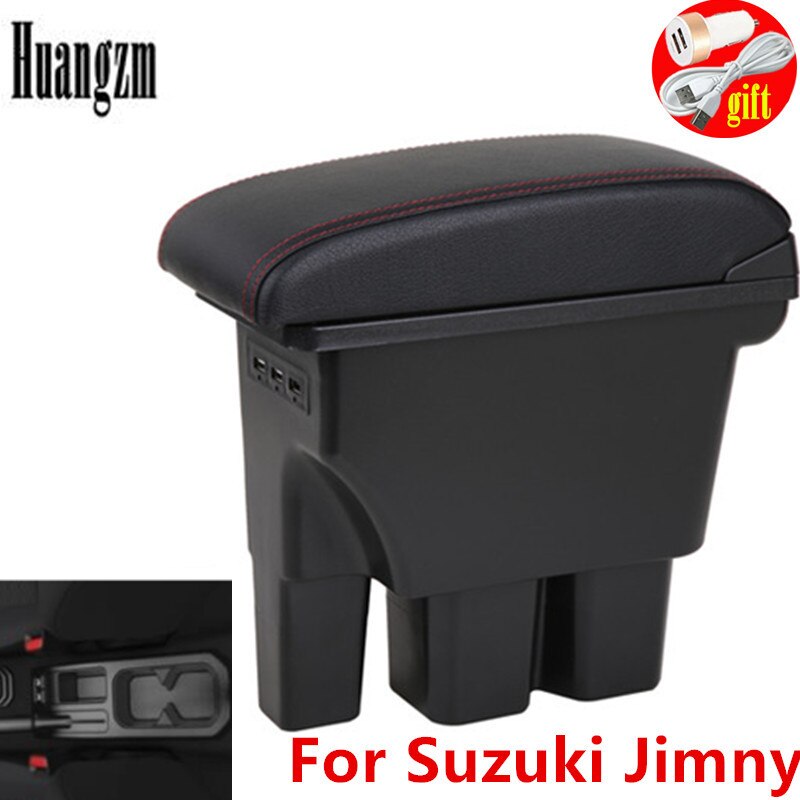 Für Suzuki Jimny Armlehne Jimny JB74 doppel-schicht versenkbare mit USB LED licht Auto Armlehne Kasten: A1 rot Linie 3 usb