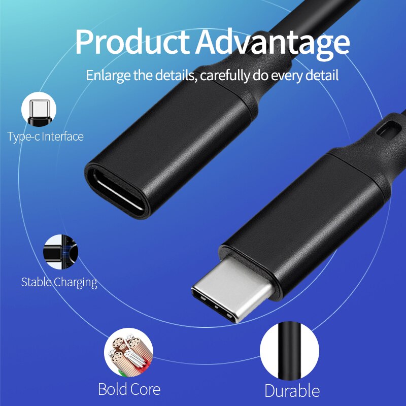 Type c verlengkabel usb c verlengsnoer  pd100w 5a 10 gbps mannelijk naar vrouwelijk usb 3.1 usb-c type-c usb 5a oplaaddatakabels