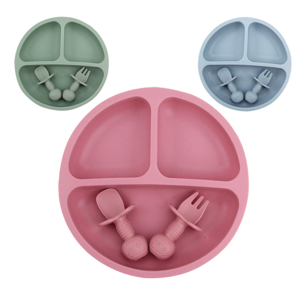 Siliconen Kinderen Plaat Baby Bestek Set Bpa Gratis Kids Servies Doseren Kom Peuter Servies Sectionele Voedsel Kom