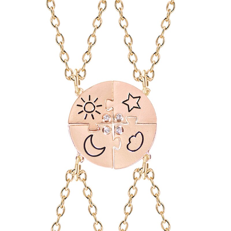 4 Stuk Set Beste Vriend Vriendschap Ketting Zon Maan Cloud En Ster Ingelegd Rhinestone Stiksels Bff Hanger Mode-sieraden: XL0901-A