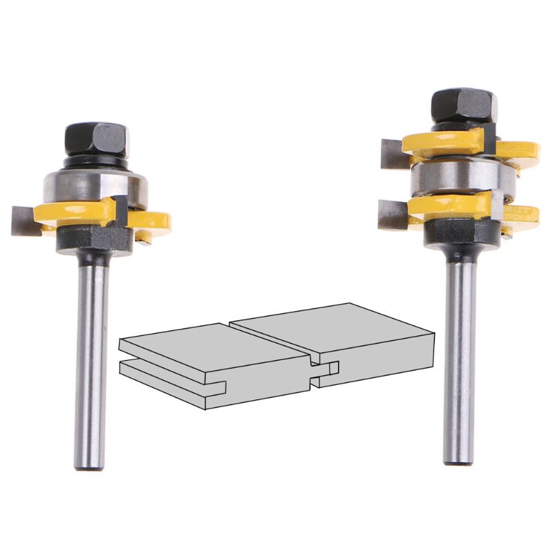 2pcs 1/4 Inch Shank Tongue Groove Joint Assembly Router Bit Set 3 Teeth T Shape Tenon Carpentry Woodwork Cutter Tools