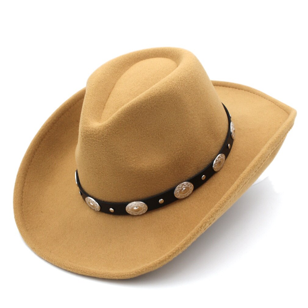 Mistdawn Men Women Western Cowboy Derby Hat Sombrero Godfather Cap Outdoor Wide Brim Jazz Top With Leather Band: Khaki