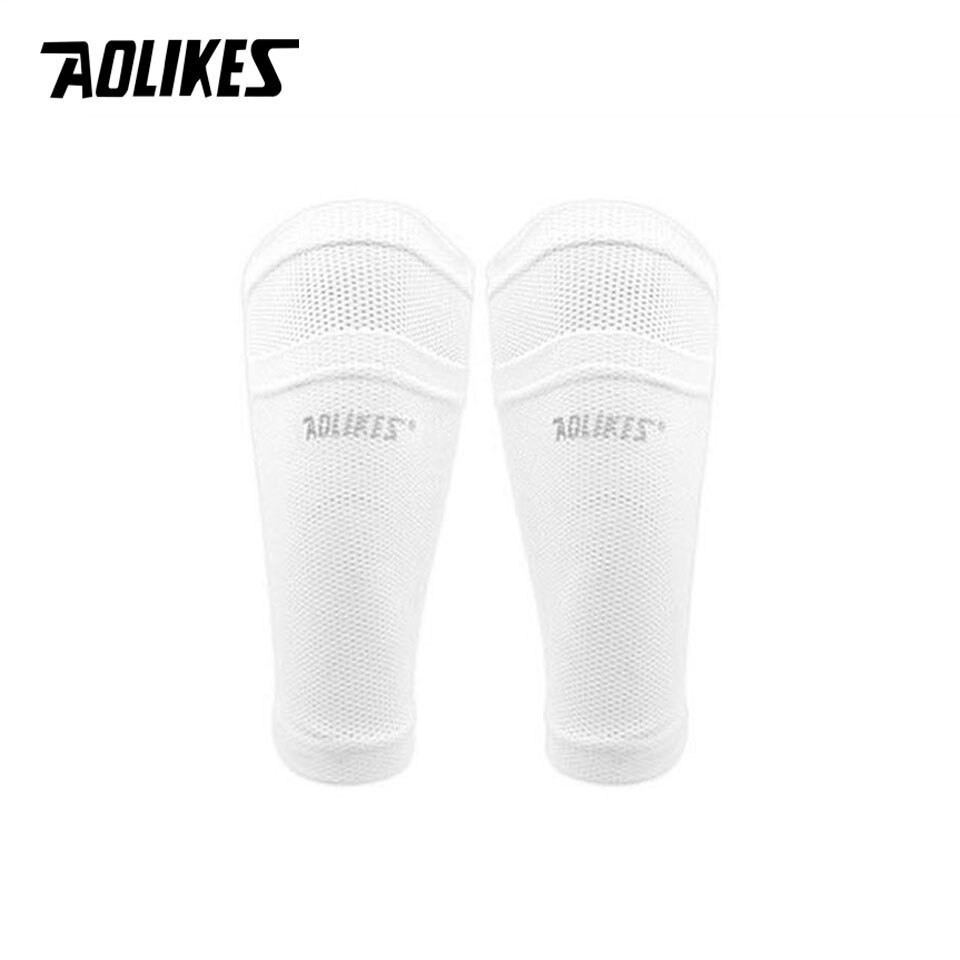 AOLIKES 1 Pair Soccer Protective Socks Shin Guard With Pocket For Football Shin Pads Leg Sleeves Support Adult Calf Support Sock: White / S