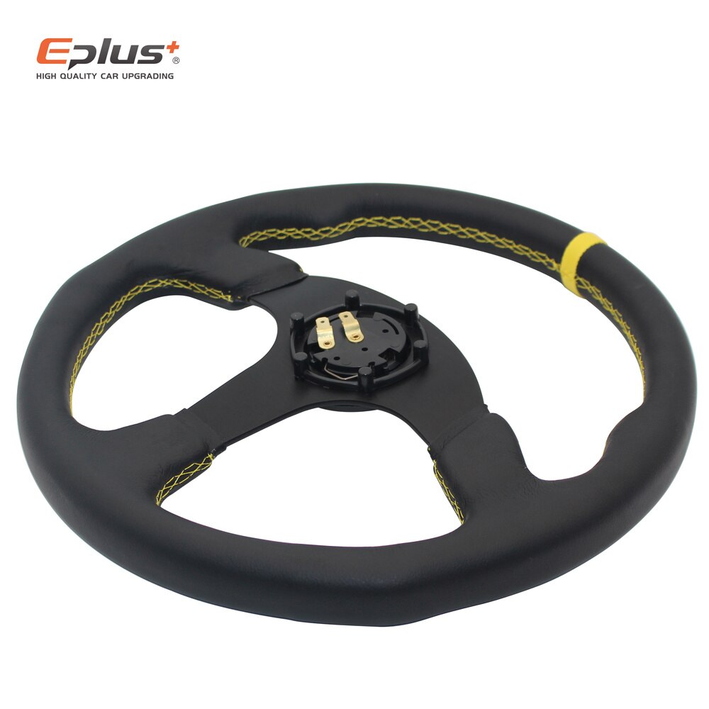 Eplus bilstyling sportratt alcanta pvc universal 14 tum 350mm aluminium eftermontering modifierad röd gul