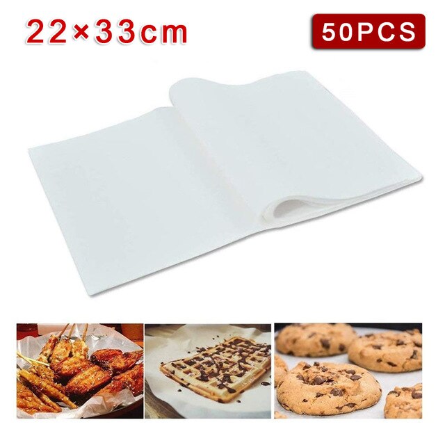 50/100pcs Non Stick 22*33cm Bleached White Parchment Paper Baking Sheets Pan Liner Baking Grease Paper: 50PCS