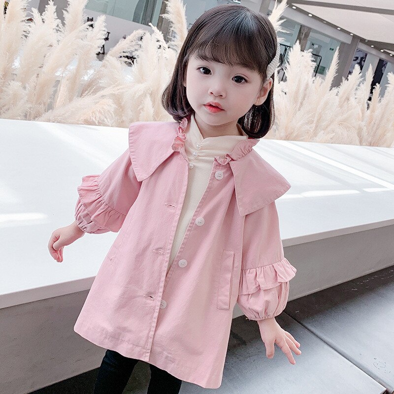 Trenchcoat Kids Kant Stiksels Herfst Jacket Terug Split Effen Kleur Jongen Windjack Voor Meisjes Kinderkleding Mode Kraag: D23603-lql1016pink / 120 7T