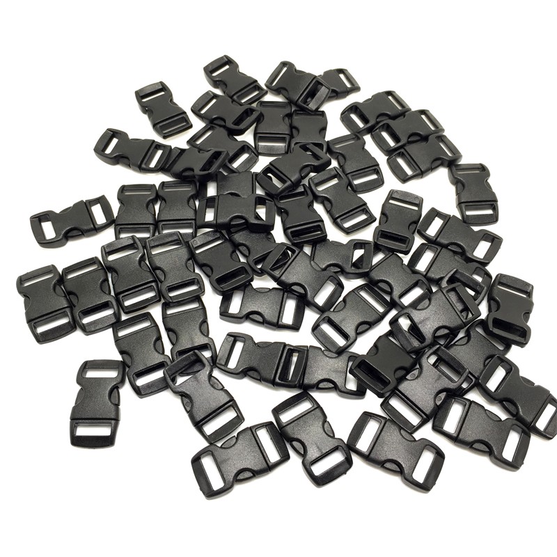 100 stks/partij Zwart plastic 3/8 "/10mm Gebogen Zijsluiting Gebogen Sluiting voor 550 Paracord Survival Bandjes singels