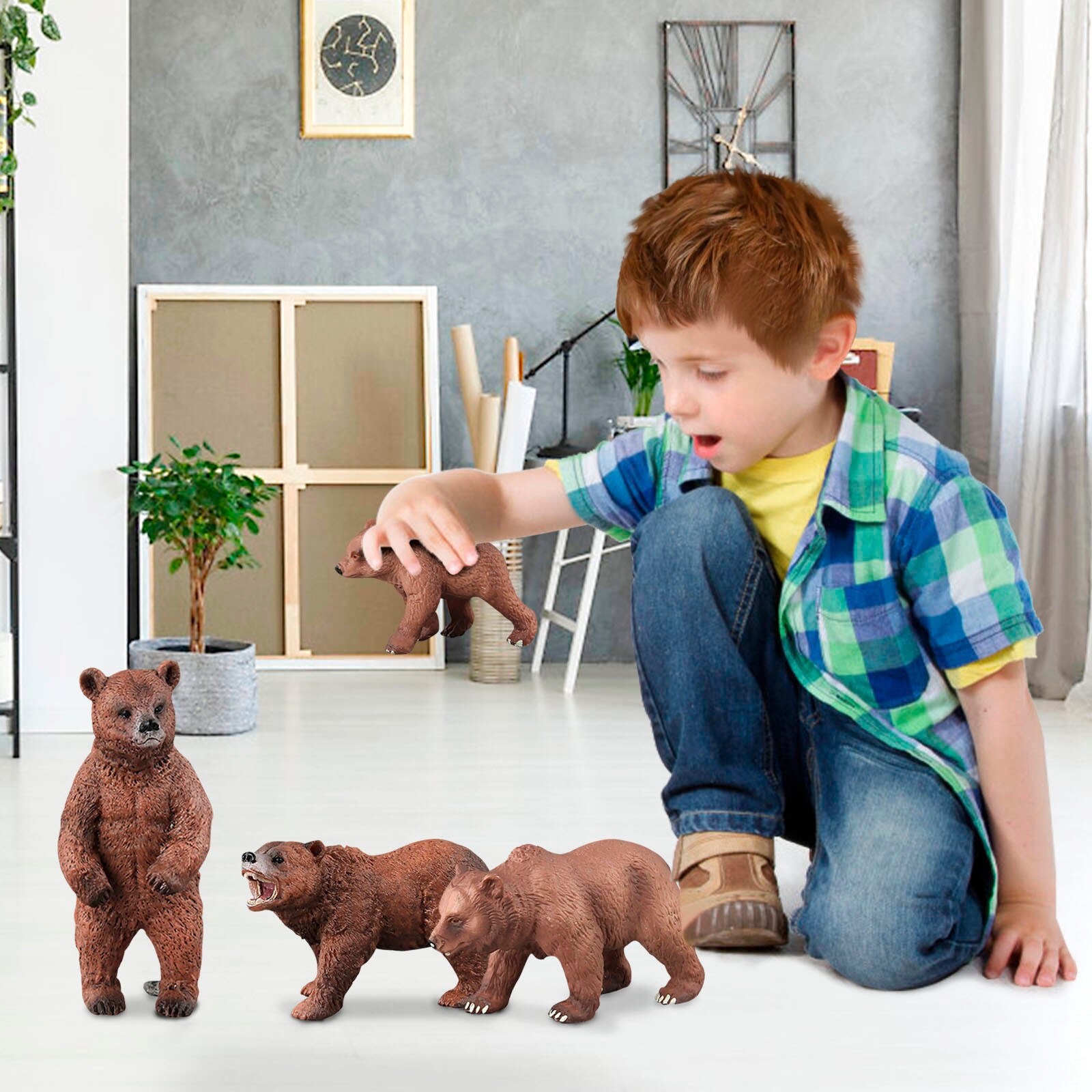 Realistic Woodland Grizzly Bear Toys Figurines Forest Animal Brown Bear Family Figures Home Decor Collection Cake Toppers