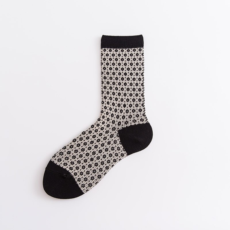 Sød retro prik mid-tube dame sokker preppy stil hyggelig åndbar bomuld piger afslappet sok efterår vinter varme sokker zuoan butik: Sort