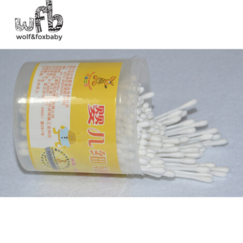 Retail 180pcs/pack baby cotton double-end swab thin stick baby cotton swab 180pcs/can baby cotton swab child with can