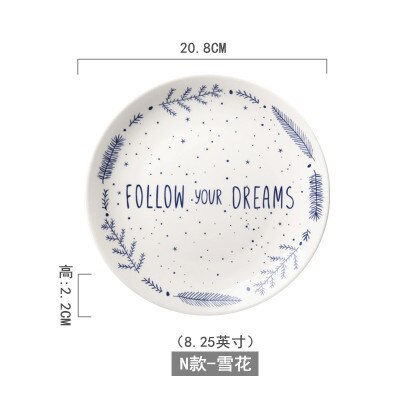 Blå og hvid keramisk salattallerken frugtbøf tallerken porcelænsservice rund western madbakke dessertretter: 12