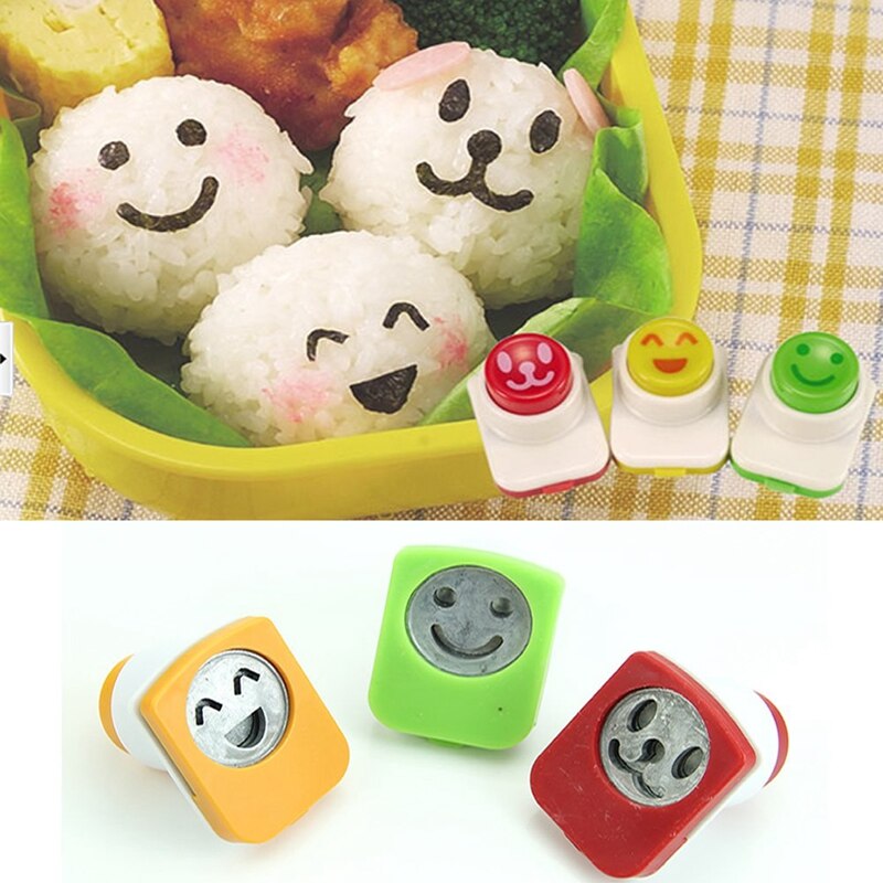 3Pcs Schattige Glimlach Sushi Nori Rijst Mold Decor Cutter Bento Maker Sandwich Diy Tool