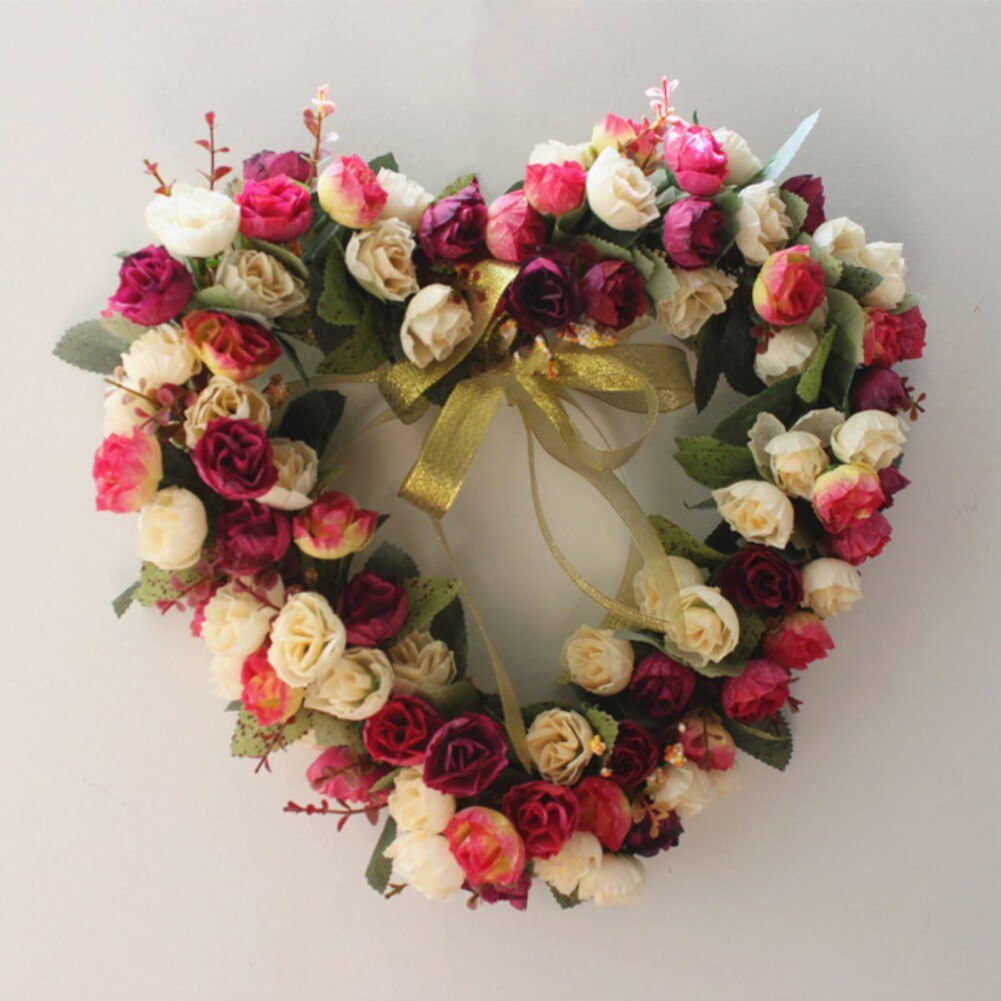 Artificial Silk Wreath Heart Shape Wall Decorative Flower Door Wreath For Proposal Wedding Valentines Day Hanging Garlands: A