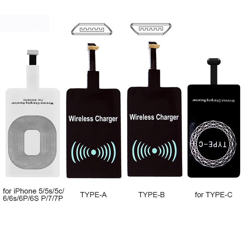 per Andriod tipo C Qi caricabatterie senza fili ricevitore pad bobina per Iphone 5 5s Se 6 6s 6splus 7 più tappetino adattatore di ricarica senza fili
