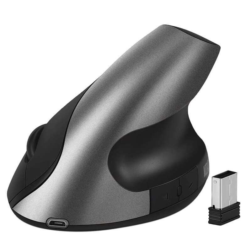 Wiederaufladbare kabellose vertikale maus , 2.4g ergonomische optische mäuse mit 3 einstellbaren dpi 800/1200/ 1600: Grau