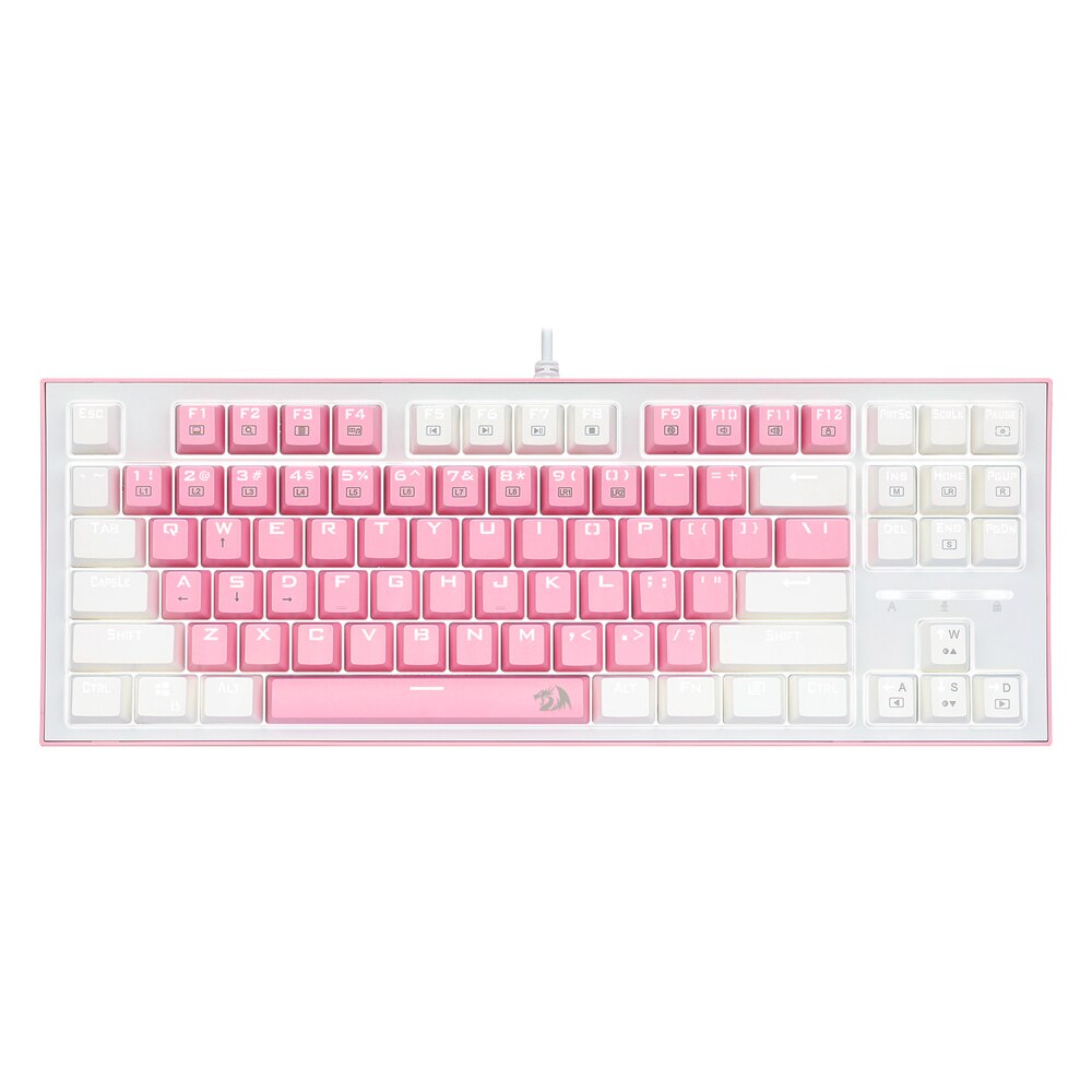 REDRAGON BES K611 USB Pink White Mechanical Gaming Keyboard Blue Switch Led Backlit 87 Keys Computer PC Gamer: K611-P1B
