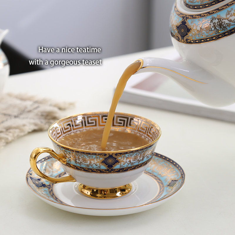 Luxury Bone China Tea Set Europe Ceramic Coffee Set Porcelain Tea Cup Pot Teapot Teacup Sugar Bowl Milk Jug Ceremony Teaware