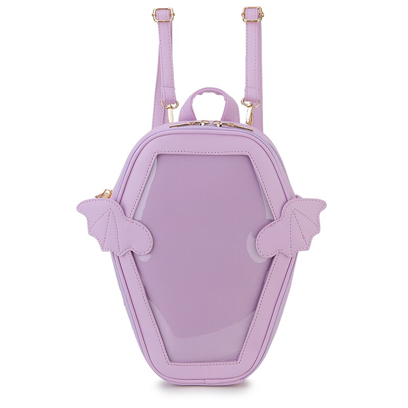 Sac à dos gothique en forme de cercueil pour femmes, avec ailes de chauve-souris, Lolita foncée, sac à main et à bandoulière de styliste pour Cosplay: C