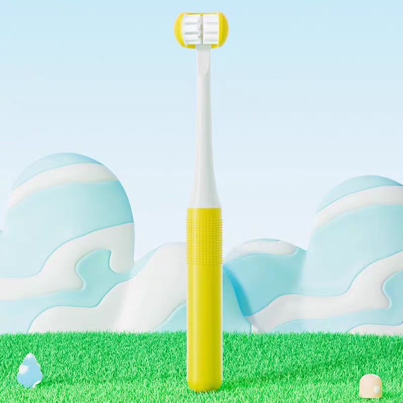 Silicone Brush Head C-Shaped 3-Sides Children's Toothbrush 3D Premium Soft Bristle Toothbrush Tongue Brush Tongue Scraper: Yellow