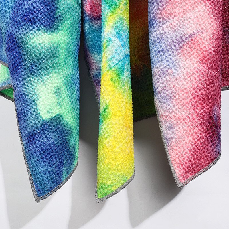 Yoga håndklæde silikone prikker slipsfarve trykt mat yoga håndklæde skridsikker superabsorberende mikrofiber yoga håndklæde med bærepose