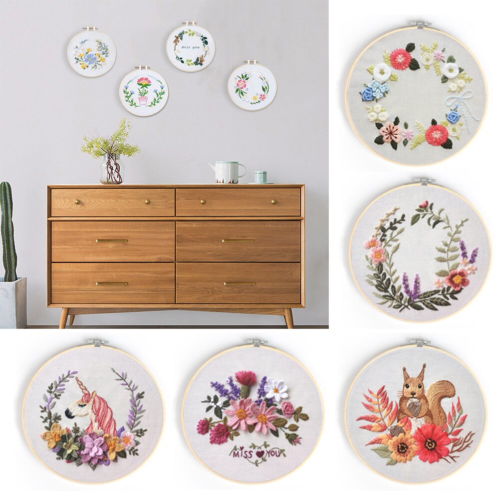DIY Embroidery Flower Handwork Needlework for Beginner Cross Stitch Kit Ribbon Painting Embroidery Home Decoration