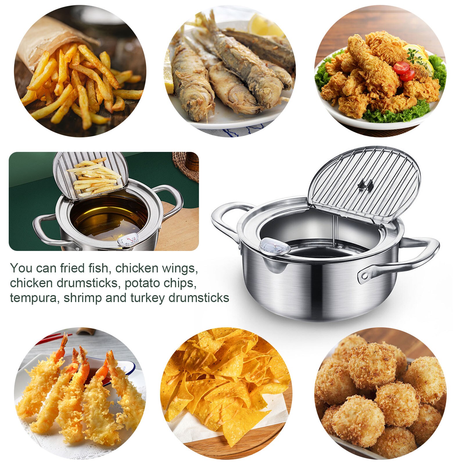 Japanse Frituren Pot Met Een Thermometer En Een Deksel 304 Roestvrij Staal Keuken Tempura Friteuse Pan 20 24 Cm keuken Gereedschap