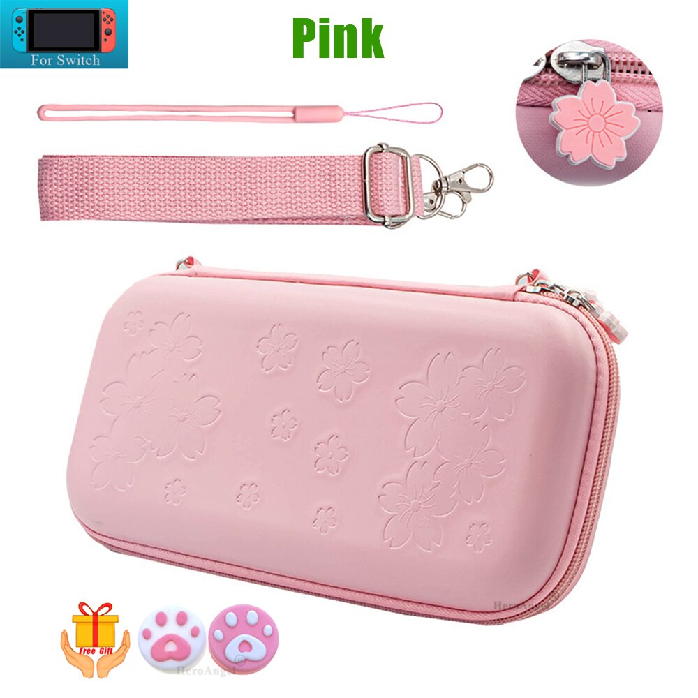 Cute Cartoon Storage Bag For Nintend Switch Kawaii Travel Carry Protective Case Game Console Box Shell with Lanyard: Pink PU BAG