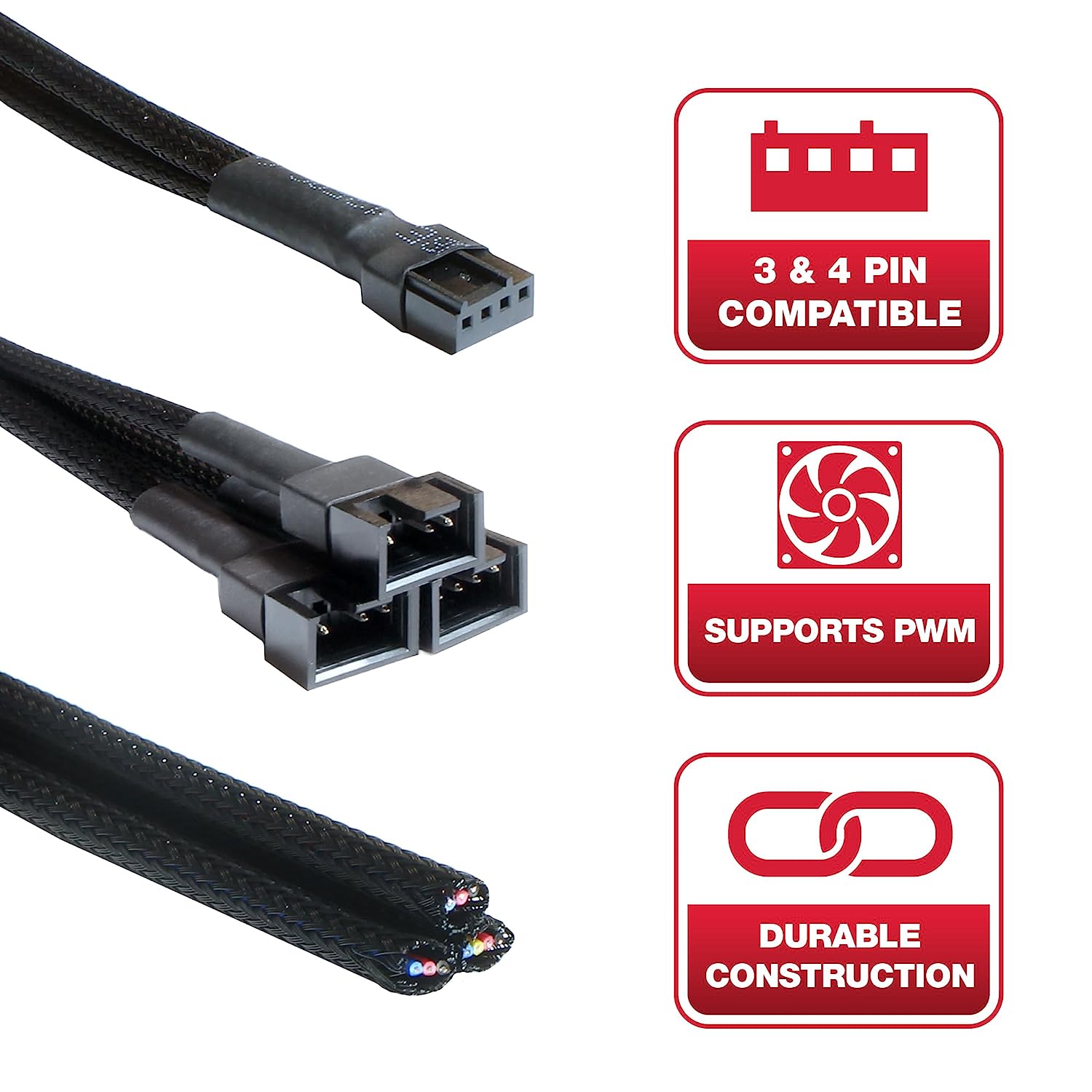 4-pins 1 tot 3-weg PWM Fan Splitter Kabel Gekoeld 1 tot 3 Way Tap Sleeve Extension Gevlochten Kabel Verlenging Fan Connector