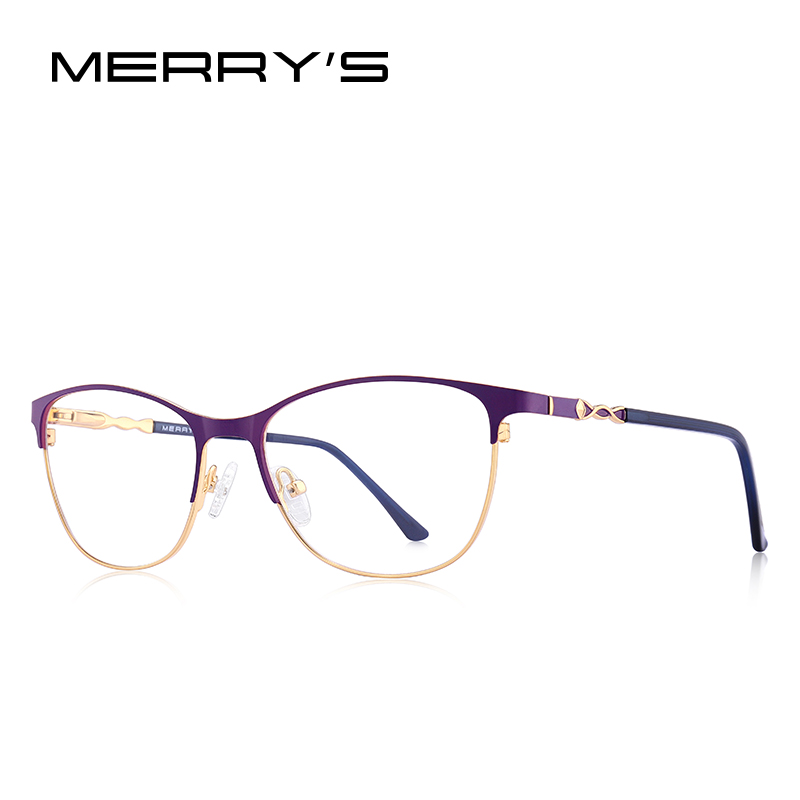 MERRYS-Gafas de estilo ojo de gato para mujer, lentes ópticas de montura completa para miopía, graduadas, S2110: C04 Purple Gold