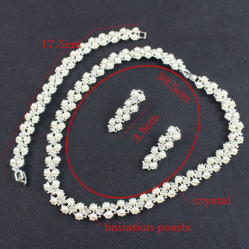Jiayijiaduo conjunto de jóias simples moda imitação pérola cor prata colar pulseira brinco para acessórios de casamento feminino