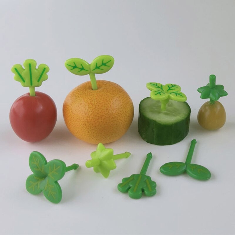 D5BD 8 Pack Little Vork Dessert Vorken Groene Plant Vormige Bento Box Decor Mini Tandenstoker Plastic Materiaal Voor Keuken Benodigdheden