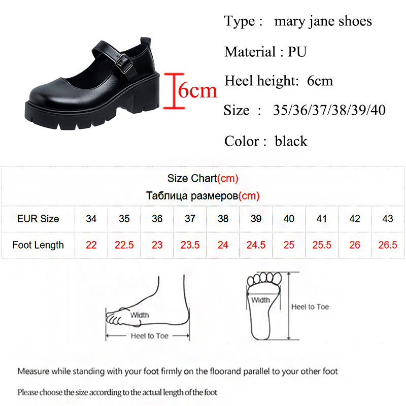 Décolleté con plateau con fibbia alla caviglia neri Scarpe Mary Jane in pelle verniciata stile giapponese da donna Scarpe Lolita con tacco spesso punk Mujer