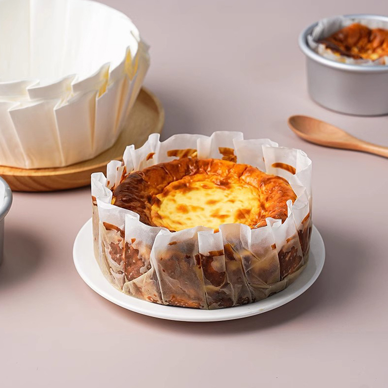 Moule en papier pliable pour gâteau au fromage basque, papier de cuisson, huile de cuisson, bord vert, mousse, libération de poulet